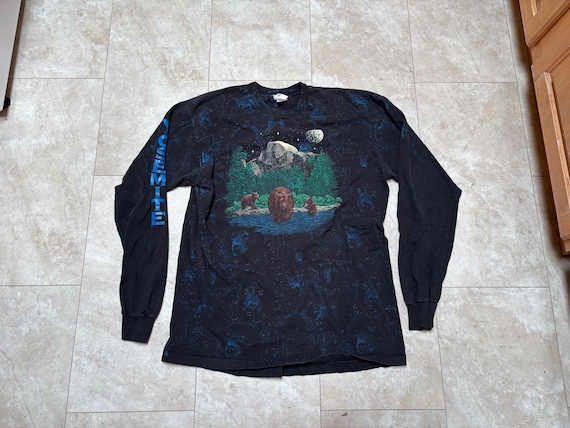 Vintage Yosemite All Over Print Tee: Long Sleeve Black Bear Shirt, XXL