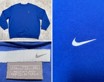 Sweat-shirt Nike vintage bleu royal ras du cou blanc Swoosh des années 2000 pour homme XXL