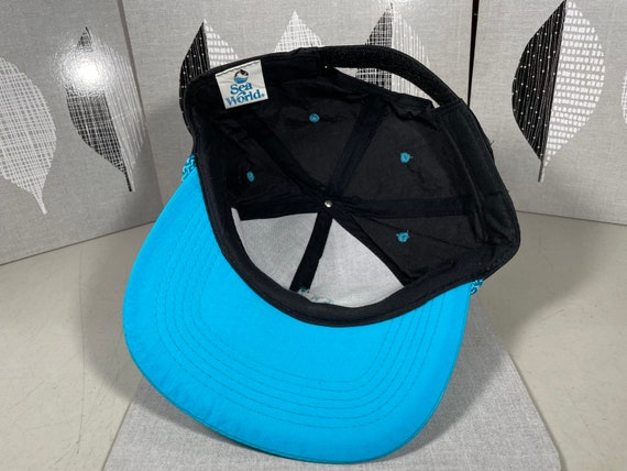 Vintage Shamu Sea World Hat Black Neon Blue Dad H… - image 5