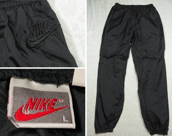 Vintage 90s Black Lined Nike Parachute Pants / Track Pants / Nike
