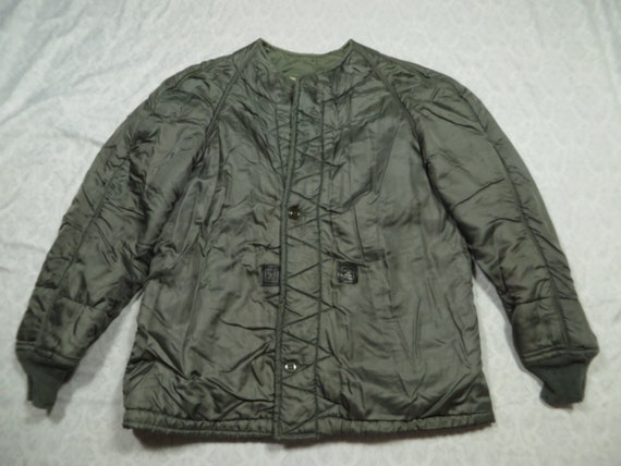 Vintage Liner Jacket Military Quilted Olive Green… - image 2