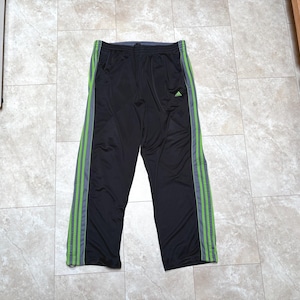 Vintage Adidas Pants Track Stripe Y2K Black Neon Green 2000&#39;s Men&#39;s XL
