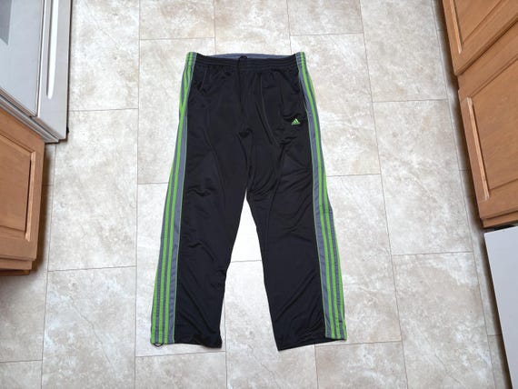 Vintage Adidas Pants Track Stripe Y2K Black Neon Green 2000's
