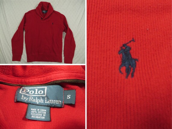 Vintage Polo Sweatshirt Shawl Collar Red Ralph Lauren Pony 90 s