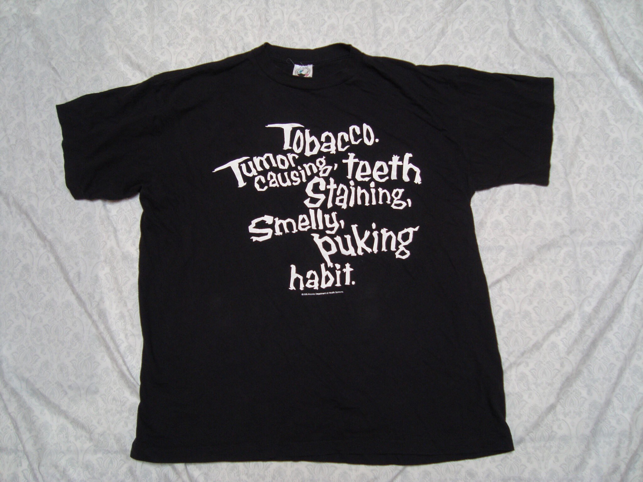 tobacco tumor causing teeth staining smelly puking habit Vintage Anti Tobacco Tee Shirt Black Tumor Causing Teeth Staining Smelly  Puking Habit 90's Men's XL