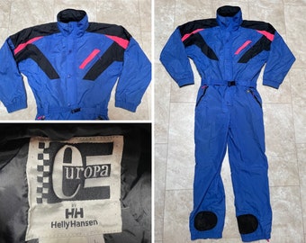 Vintage Europa traje de esquí Helly Hansen azul neón rosa 90's hombre grande