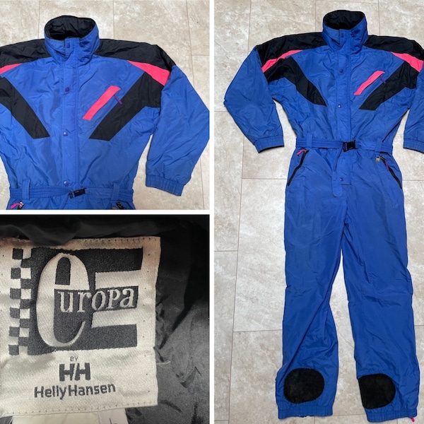 Vintage Europa Ski Suit Helly Hansen Blue Neon Pink 90’s Men’s Large