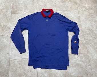 Vintage Polo Ralph Lauren Ski Patch Shirt: Blue Red Long Sleeve (Large)