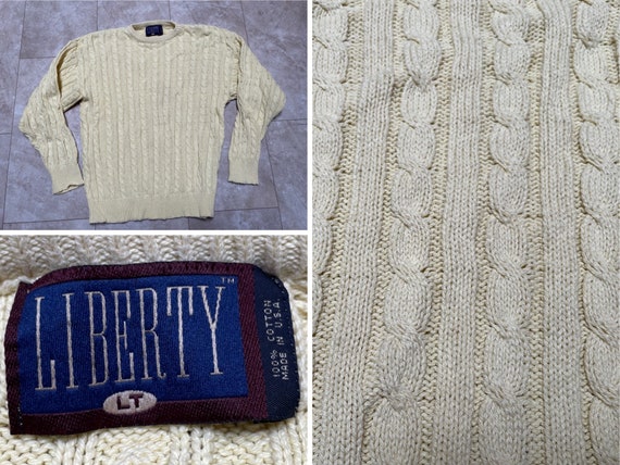 Vintage Liberty Sweater Cable Knit Yellow Crewnec… - image 1