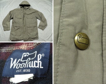 Vintage Woolrich Mountain Parka Jacket Tan Snap Nylon 80’s Men’s Medium  Made in USA