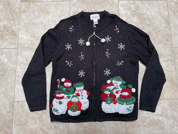 Vintage Christmas Sweater Cardigan Zip Up Carly S… - image 2