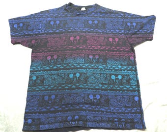Camiseta vintage de Disney de los 90 con estampado integral de Mickey y sus amigos, talla XL