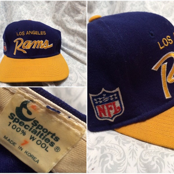 Vintage Los Angeles Rams Hat Blue Yellow Sports Specialties Wool Fitted Cap 90's Maat 7 Made in Korea