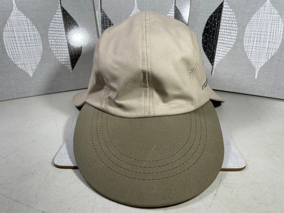 Vintage Filson Hat White Khaki Green Long Bill Fishing Neck Flap Fitted  Large Made in USA 