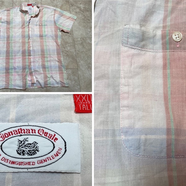 Vintage Jonathan Quales Shirt Plaid Indian Madras Pink Button Down Short Sleeve 80’s Men’s XXL Tall