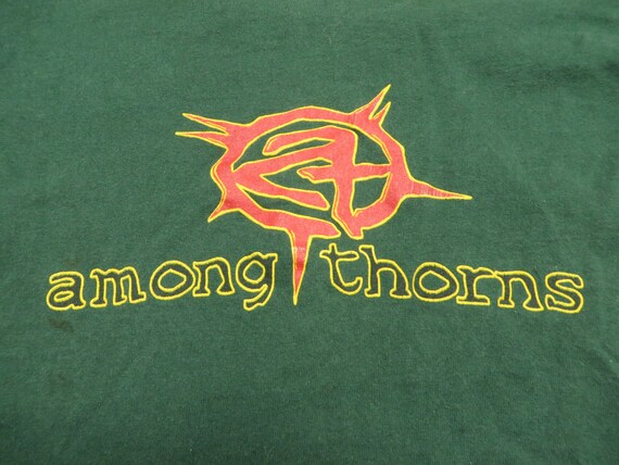 Vintage Among Thorns Tee Shirt Green Band Concert Jerzees 90