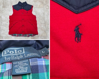 Vintage Polo Vest Puffer Western Red Blue Ralph Lauren 90's Men's Large