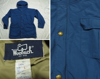 Vintage Woolrich Mountain Parka Jacket Blue Snap Nylon 80’s Men’s Oversized Large Made in USA