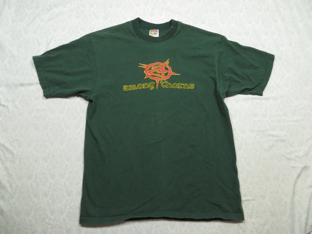 Vintage Among Thorns Tee Shirt Green Band Concert Jerzees 90