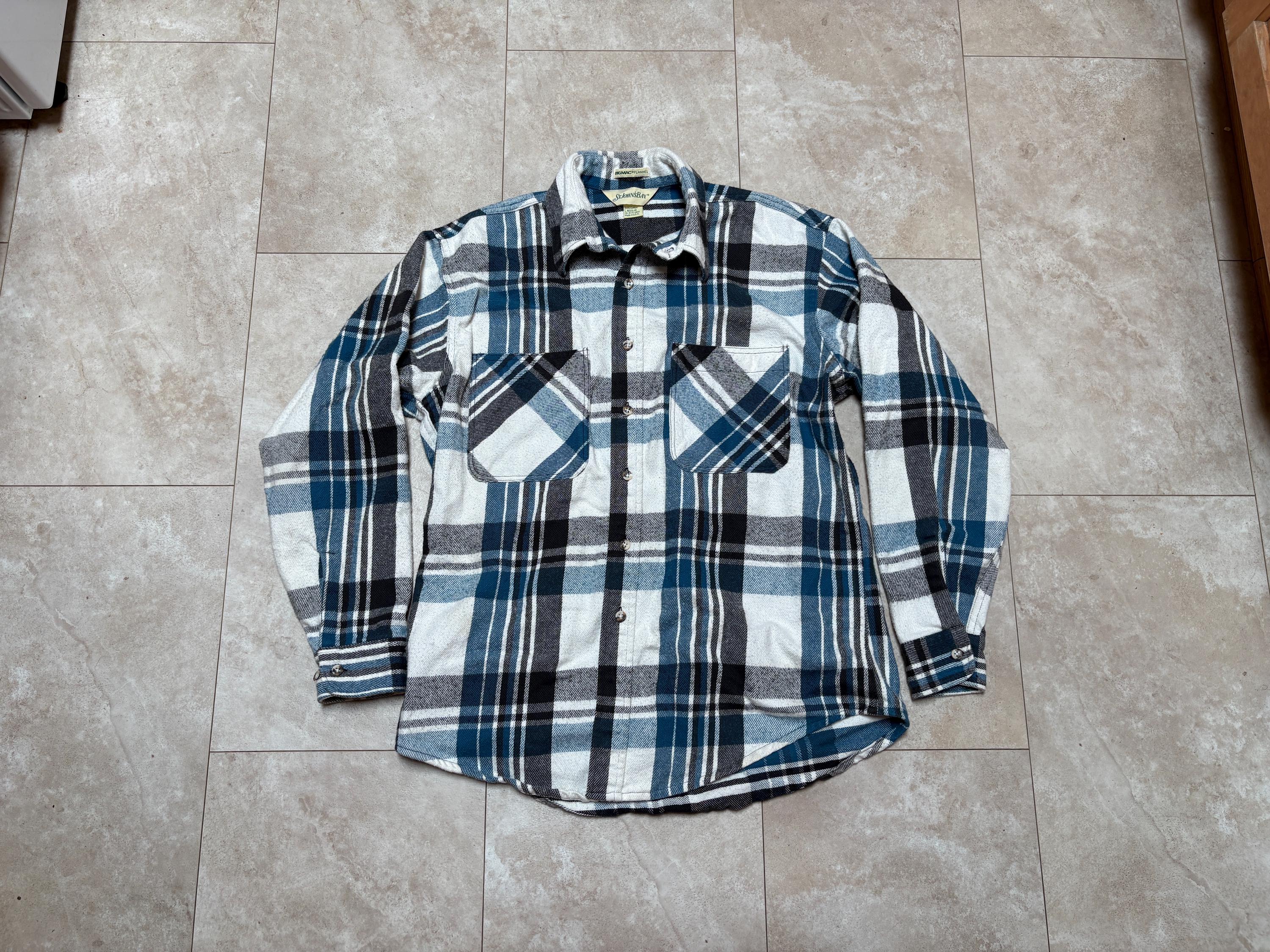 Vintage St John's Bay Flannel: Shirt Big Mac Blue White Plaid