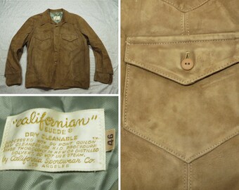 Vintage California Suede Leather Jacket Western Cut Brown 70’s Men’s 46 XL Made in USA