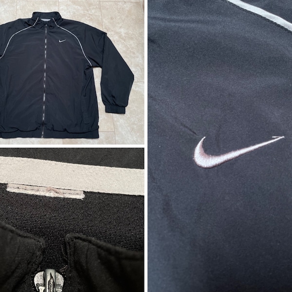 Vintage Nike Windbreaker Jacket Black Grey Swoosh Silver Stripe Zip Up Y2K 2000’s Men's XXL