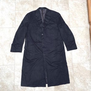 Vintage Cashmere Overcoat Black Italian Fabric Lanificio Fedora Trench Coat 46 Long XL Made in Canada