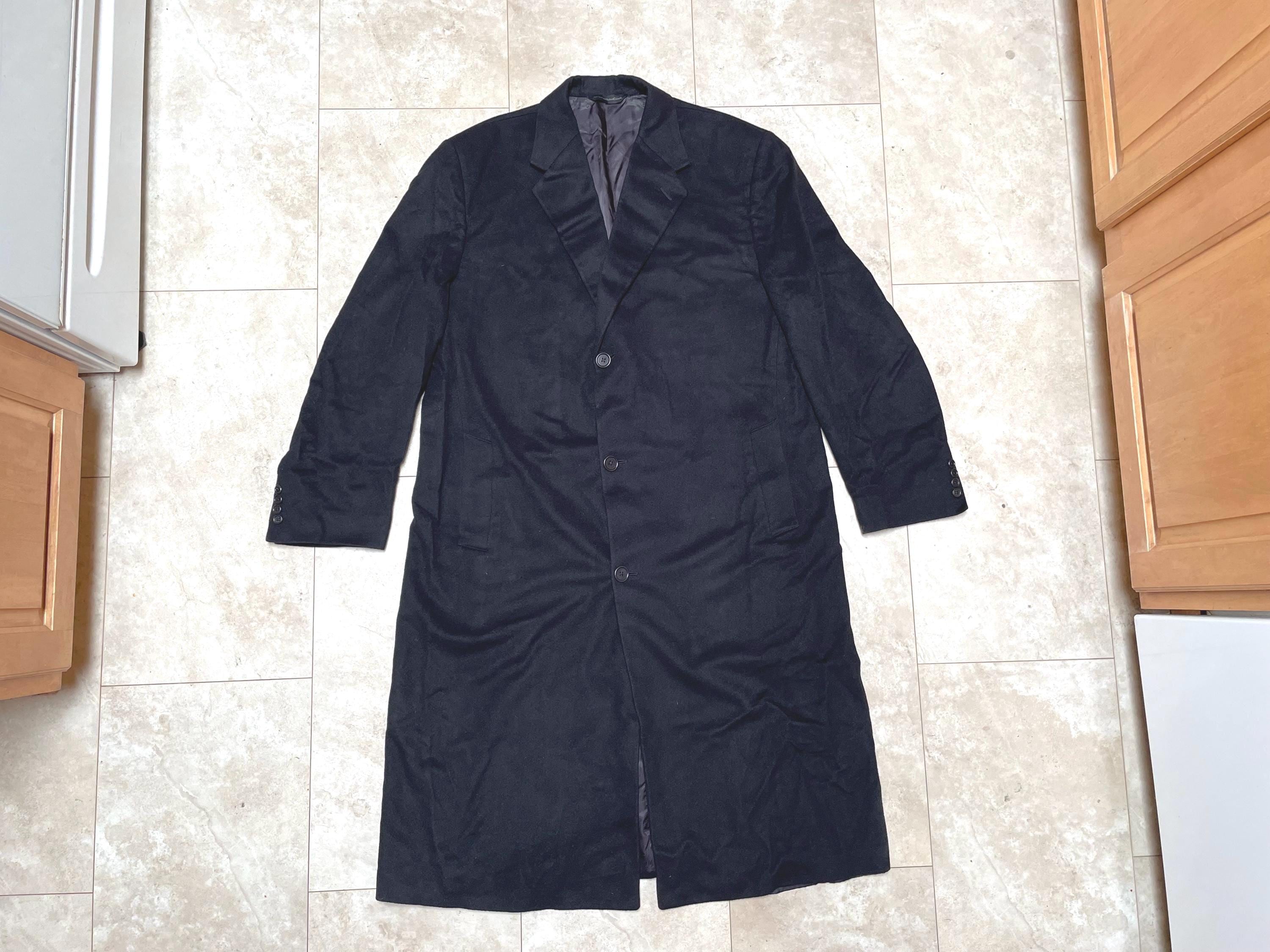 Vintage Cashmere Overcoat: Black Italian Fabric Trench Coat - XL