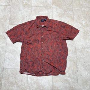 Vintage Gap Shirt Red Blue Print Button Down Short Sleeve 90&#39;s Men&#39;s XL