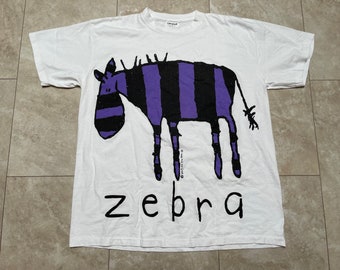 Vintage 90s Zebra Graphic Tee - Bang on the Door - Men's XL