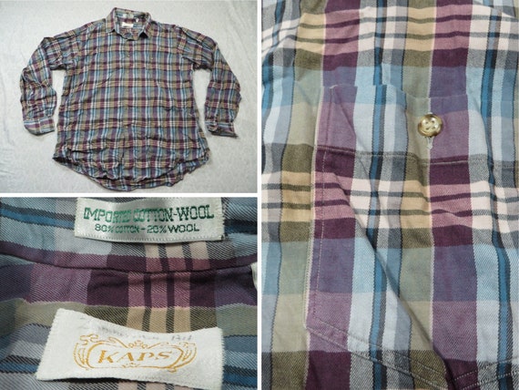 Vintage KAPS Shirt Blue Purple Plaid 