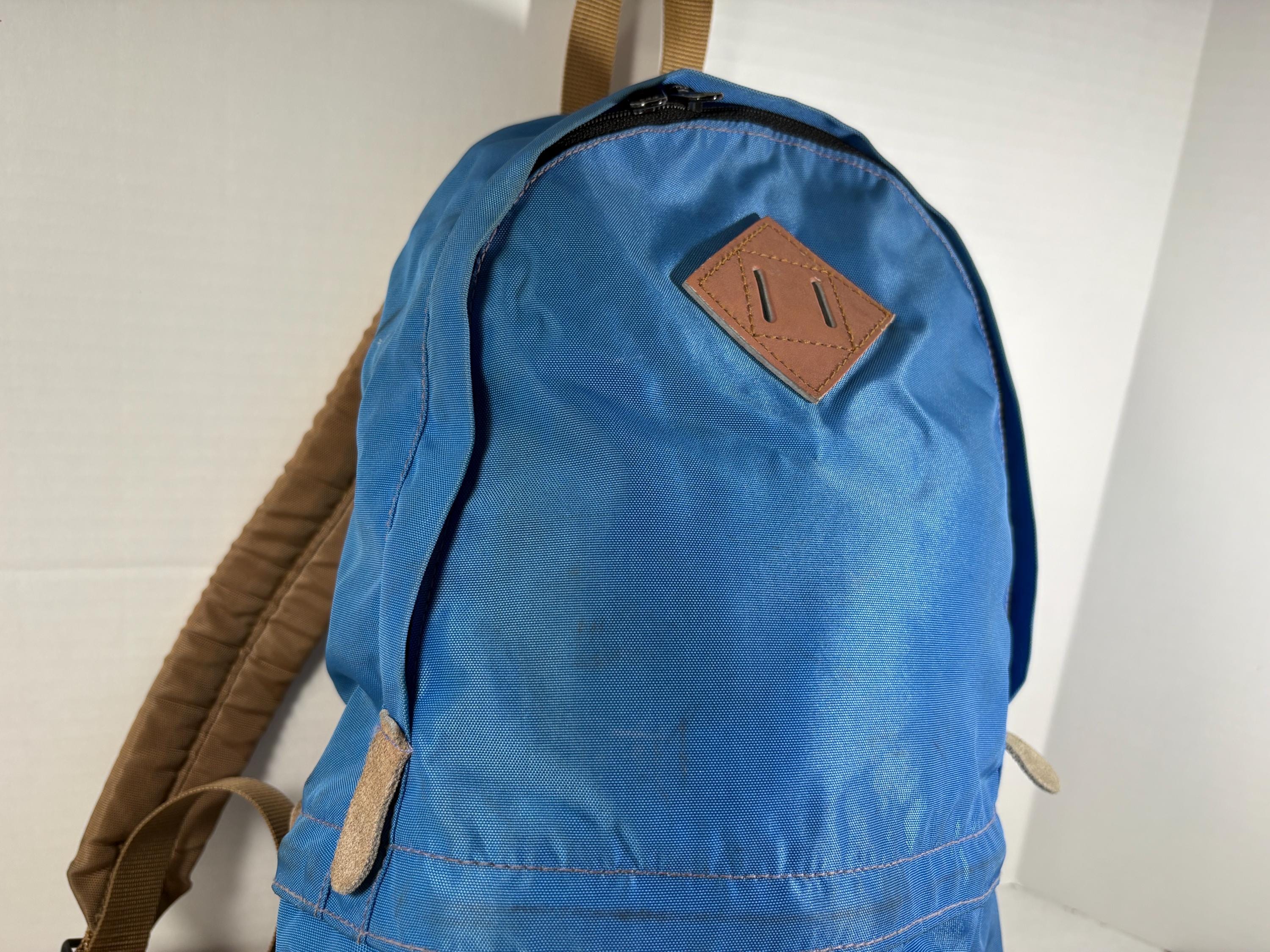 Vintage Taueche Tear Drop Backpack: 80s Blue Nylon Leather Bottom Vintage Taueche Tear Drop Backpack: 80s Blue Nylon Leather Bottom