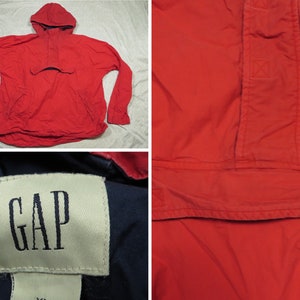 Vintage Gap Windbreaker Red Jacket Anorak Hood Pullover Nylon 90's Men's  Oversized XL