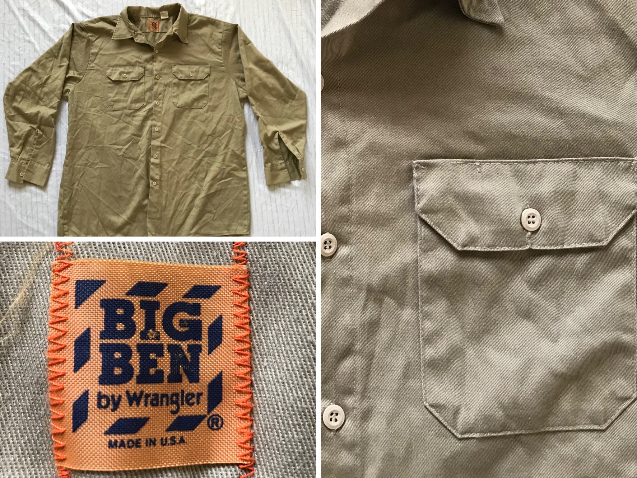 Vintage Big Ben Shirt Tan Wrangler Work Khaki Long Sleeve - Etsy Hong Kong