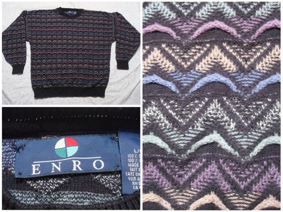 Vintage Enro Sweater Coogi Inspired Black Blue Kni