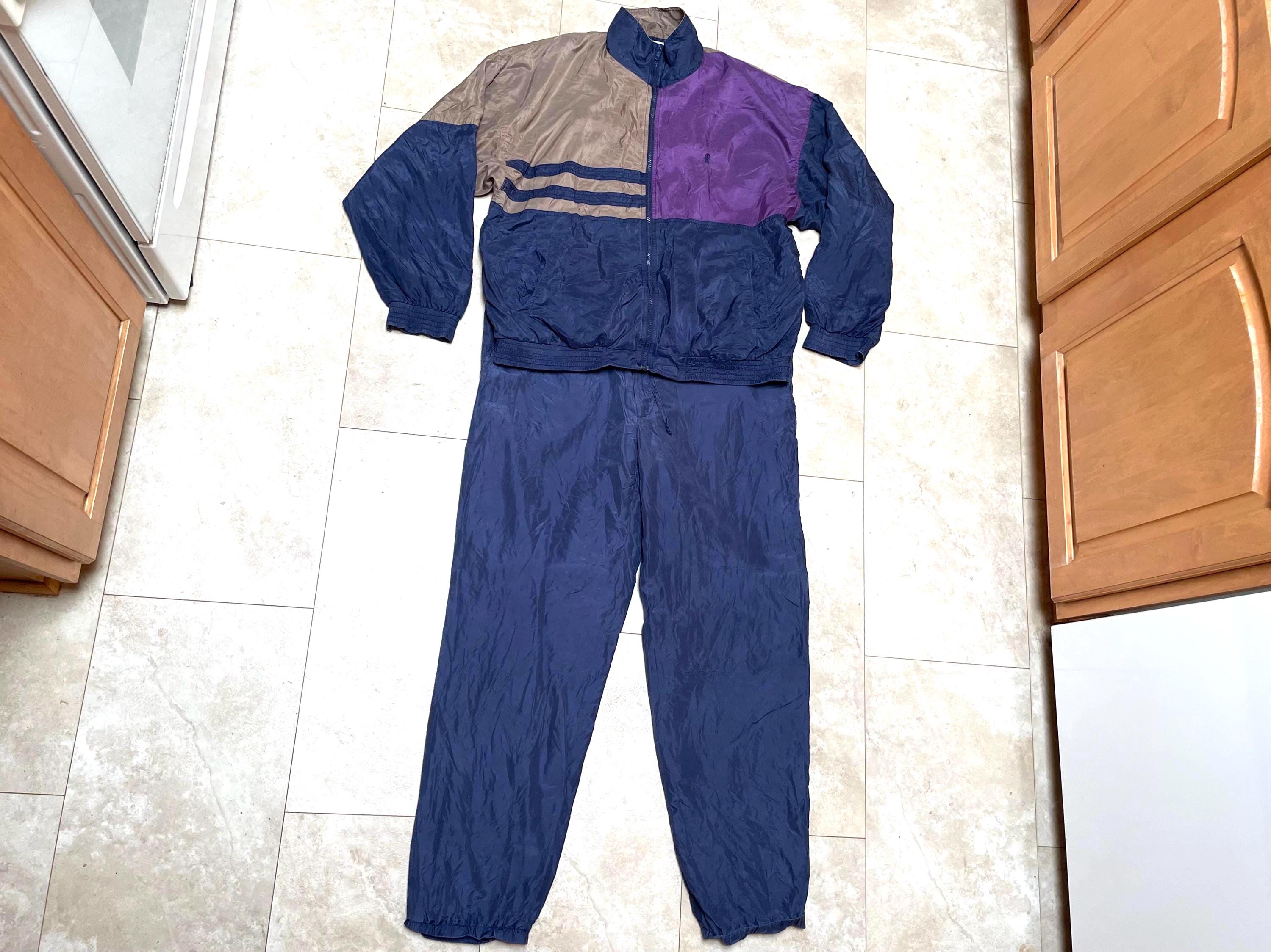 Vintage Bill Blass Track Suit Silk Blue Purple Windbreaker Jacket
