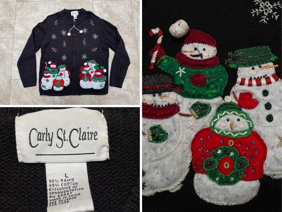 Vintage Christmas Sweater Cardigan Zip Up Carly S… - image 1