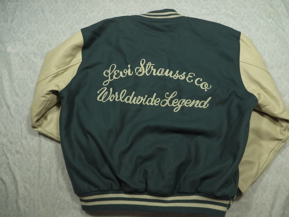 Vintage Levi's Varsity Jacket: Green & White Leather, Oversized