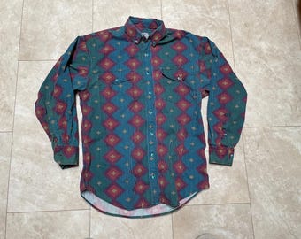 1970s Larry Mahan Western Floral Print Pearl Snap Cowgirl Long 