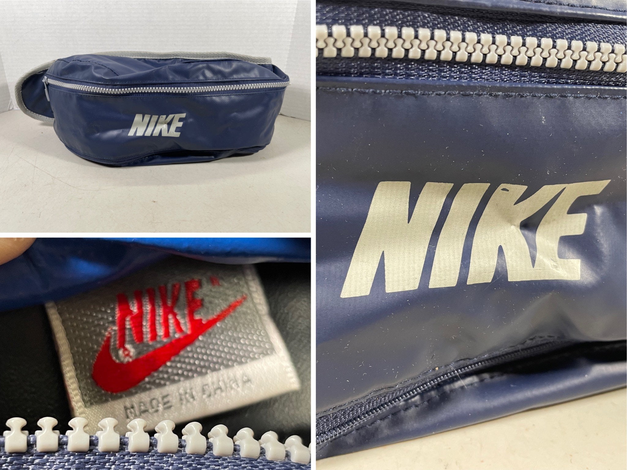 Vintage Nike Fanny Pack Blue Vinyl Grey Tag Waist Lumbar Bag 