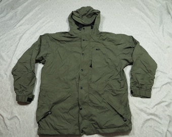 Vintage REI Parka Jacket Green Full zip Hood Hard Shell Windbreaker 90 s Men s Oversized Medium Etsy