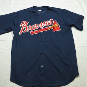 Vintage Braves Jersey Majestic Blue Mesh Sewn On Letters Baseball 90&#39;s Men&#39;s Large