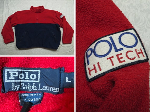 Vintage Polo Hi Tech Fleece Jacket Red Blue Ralph Lauren Pullover