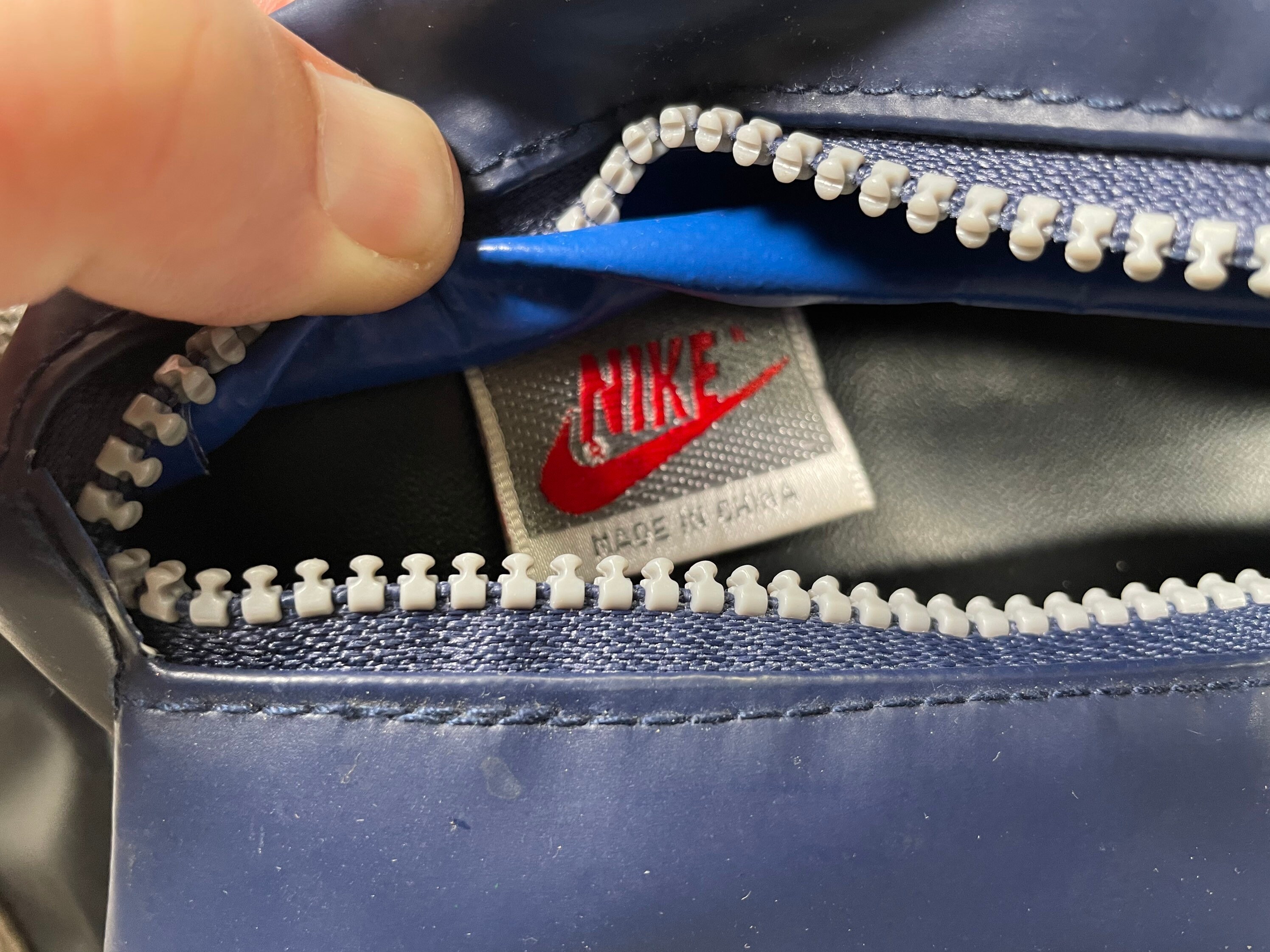 Vintage Nike Fanny Pack Blue Vinyl Grey Tag Waist Lumbar Bag 