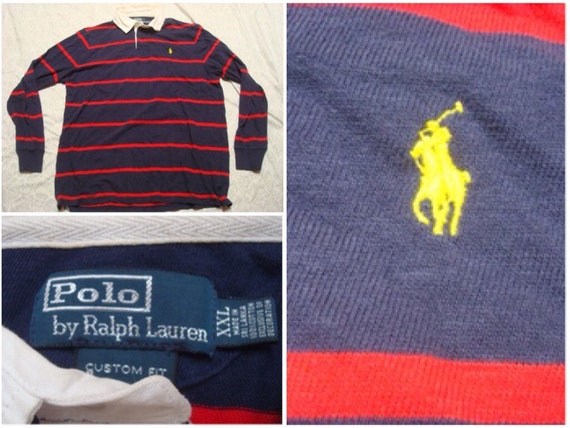 Vintage Polo Rugby Shirt Ralph Lauren Stripe Blue