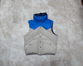Vintage Denver Parka Works Vest: Blue Tan Puffer Down 70's Medium