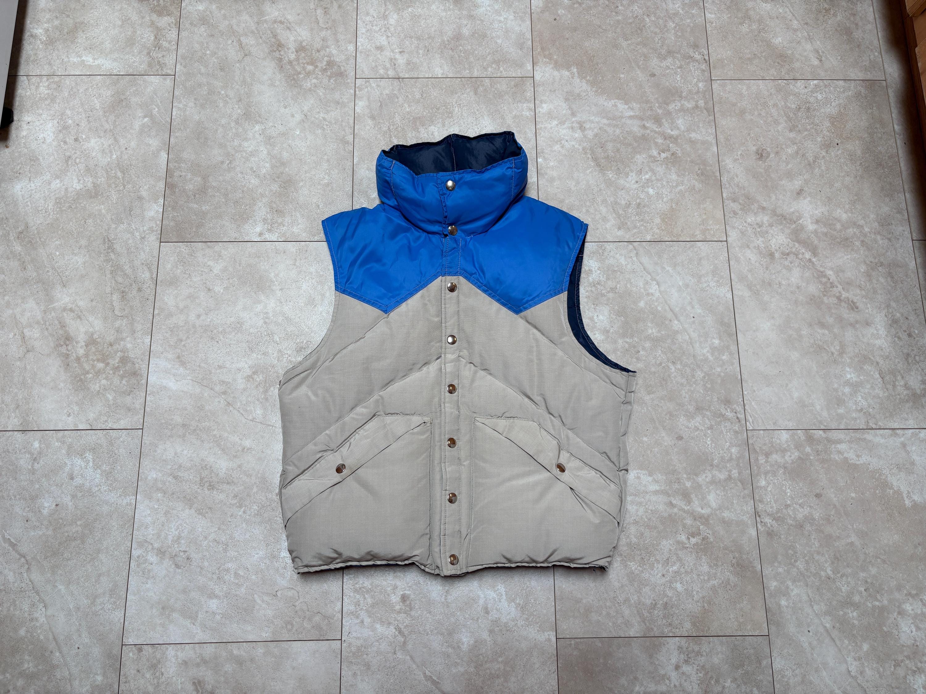 Vintage Denver Parka Works Vest: Blue Tan Puffer Down 70's Medium