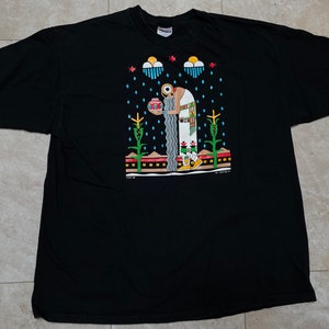 Vintage Indian Tee Shirt Black Native Rain Print Hanes 90&#39;s Men&#39;s XXL
