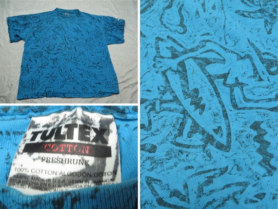 Vintage Surf Tee Shirt Blue All Over Print IDX Co… - image 1