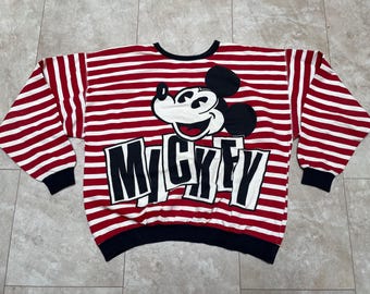 Vintage Mickey Mouse Sweatshirt Mickey & Co Stripes Red JG Hook 90's Large